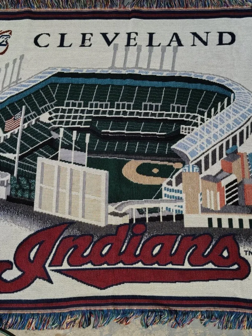 Cleveland Indians Jacobs Field Chief Wahoo Danbury Mint Tapestry Blanket 46x60